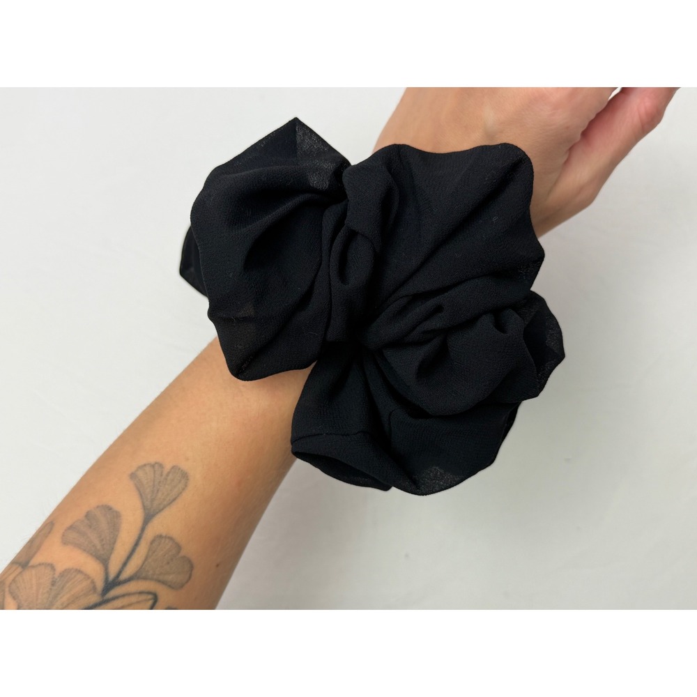 Free People Jumbo Schiffon Scrunchie Black Oversized Hair Tie Accessory - Picture 2 of 8
